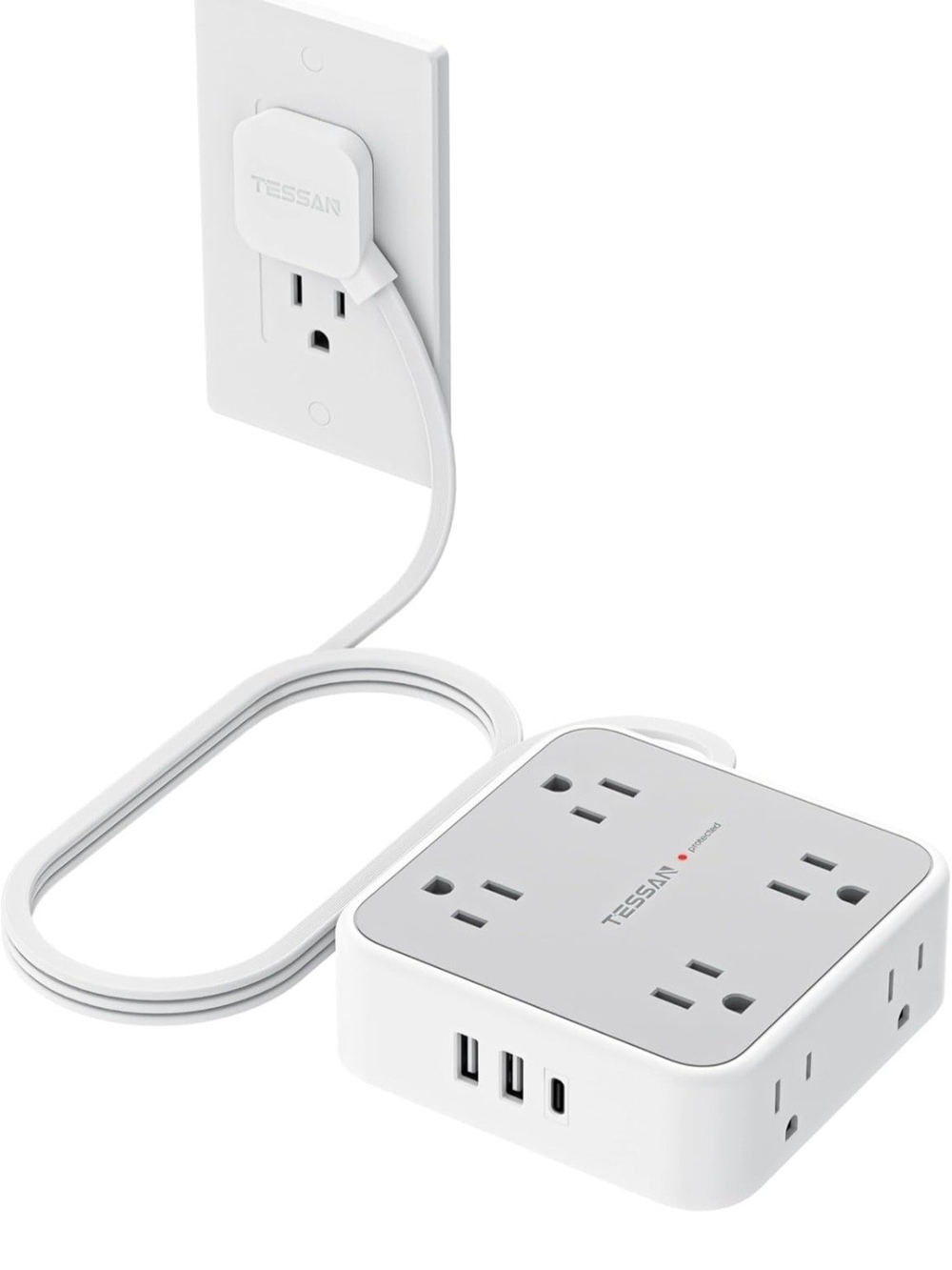 White 6-Outlet Power Strip with 3 USB Ports